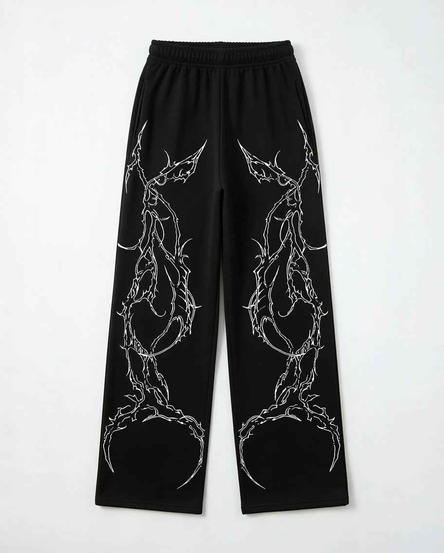 Feather Wings Claw Baggy Sweatpants – Black color 100% Cotton