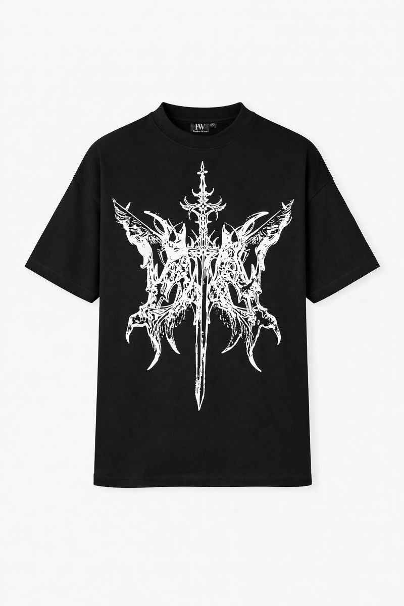 Feather Wings Fallen Blade T-Shirt – Black color 100% Cotton