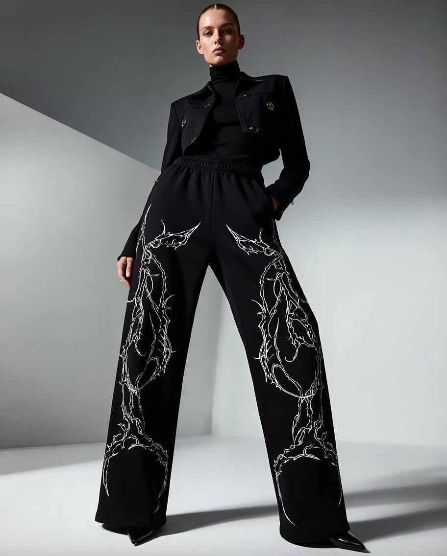 Feather Wings Claw Baggy Sweatpants – Black color 100% Cotton