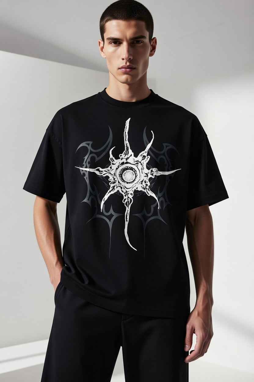Feather Wings Abyss T-Shirt – Black color 100% Cotton