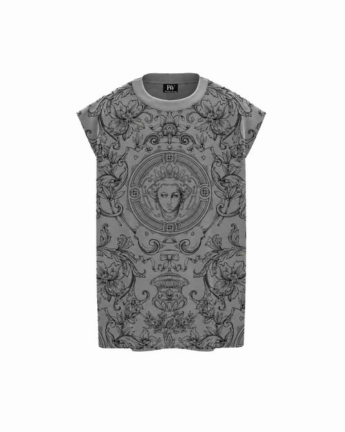 Baroque Musk Sleeveless Oversized Graphic T-Shirt Grey Front
