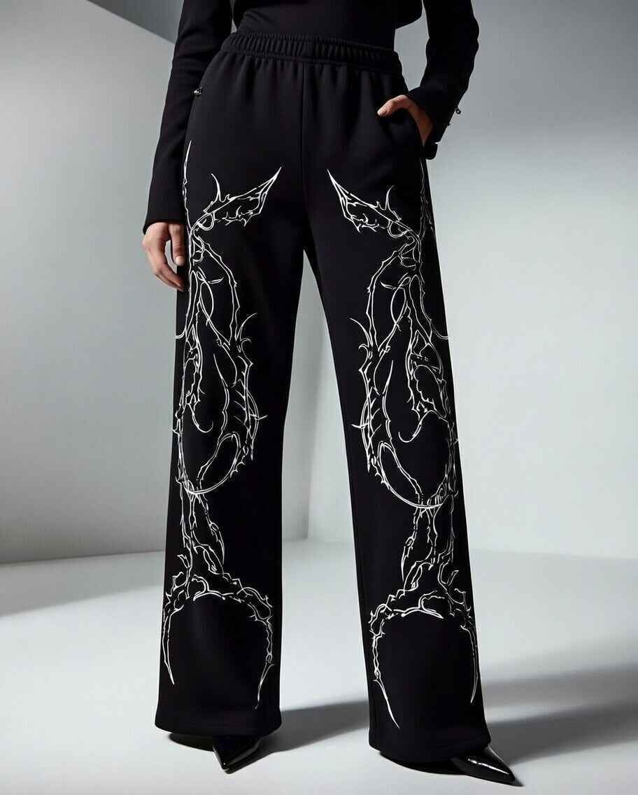 Feather Wings Claw Baggy Sweatpants – Black color 100% Cotton