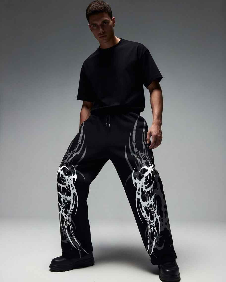 Feather Wings Chaos Baggy Sweatpants – Black Heavyweight Cotton