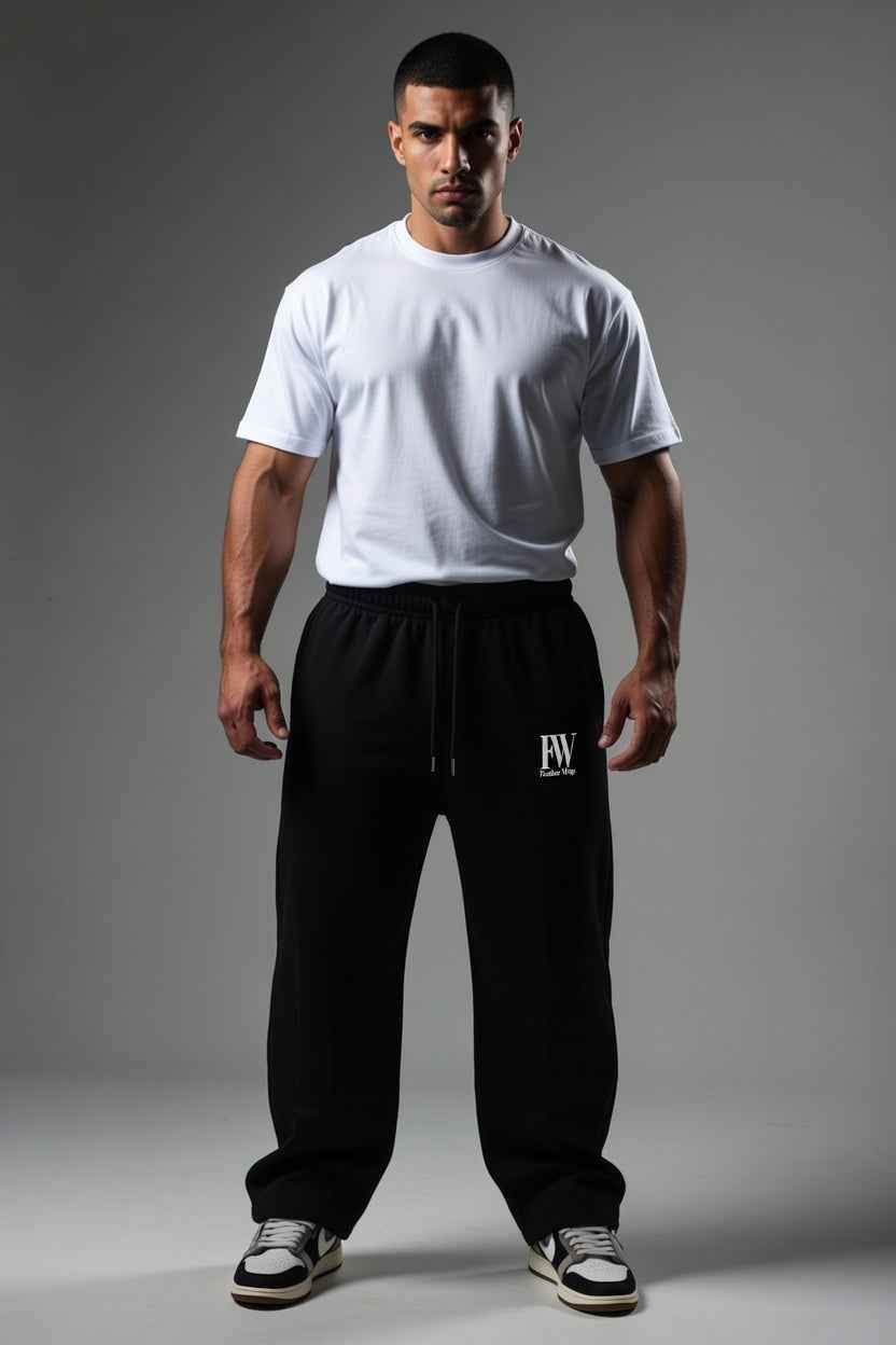 Feather Wings Black Baggy Sweatpants – Heavyweight Organic Cotton