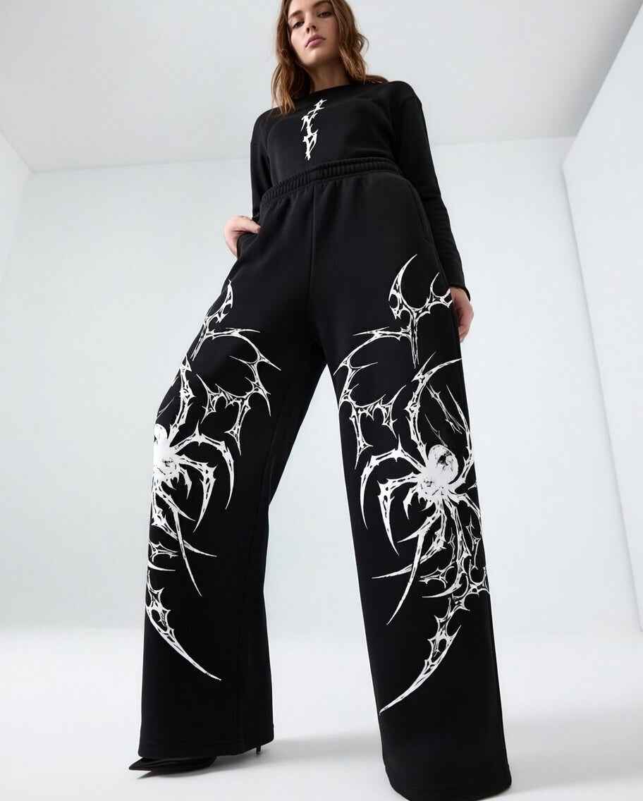 Feather Wings Spider Baggy Sweatpants – Black Heavyweight Cotton