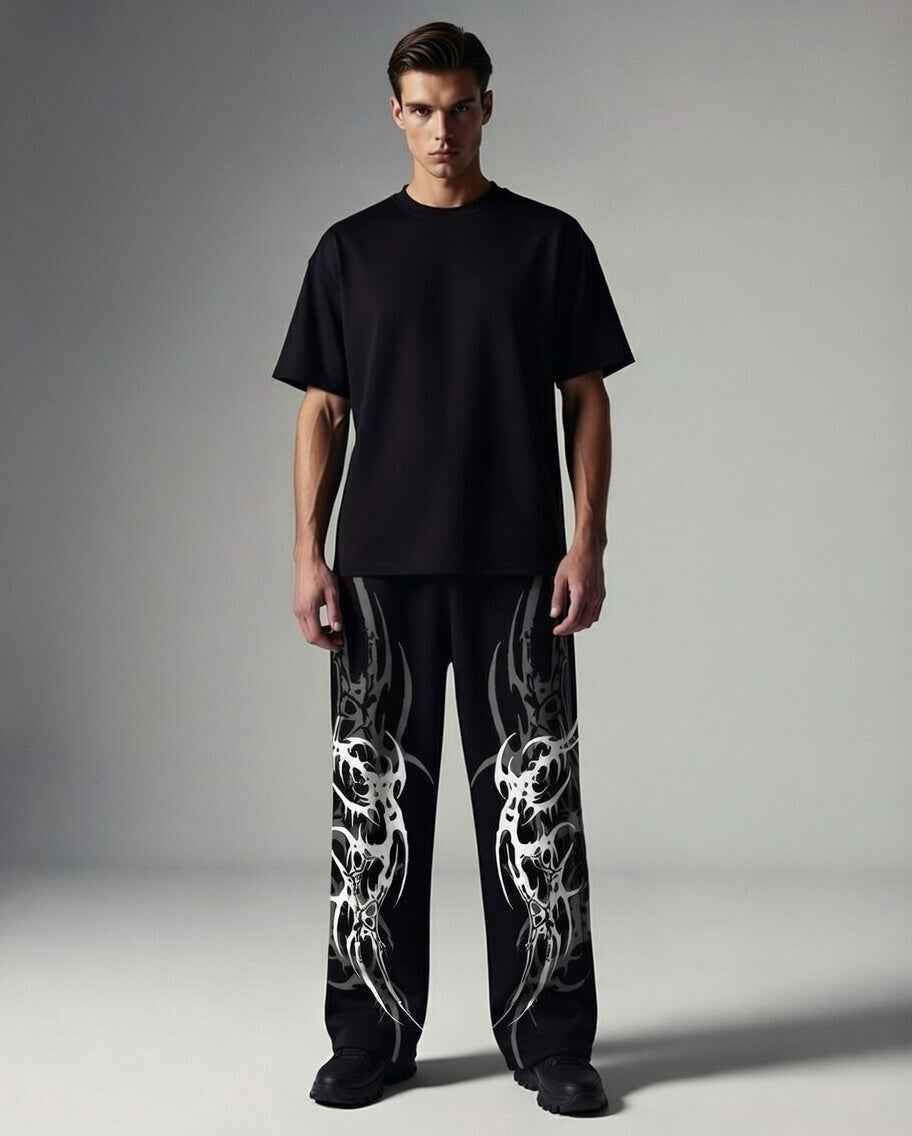 Feather Wings Chaos Baggy Sweatpants – Black Heavyweight Cotton