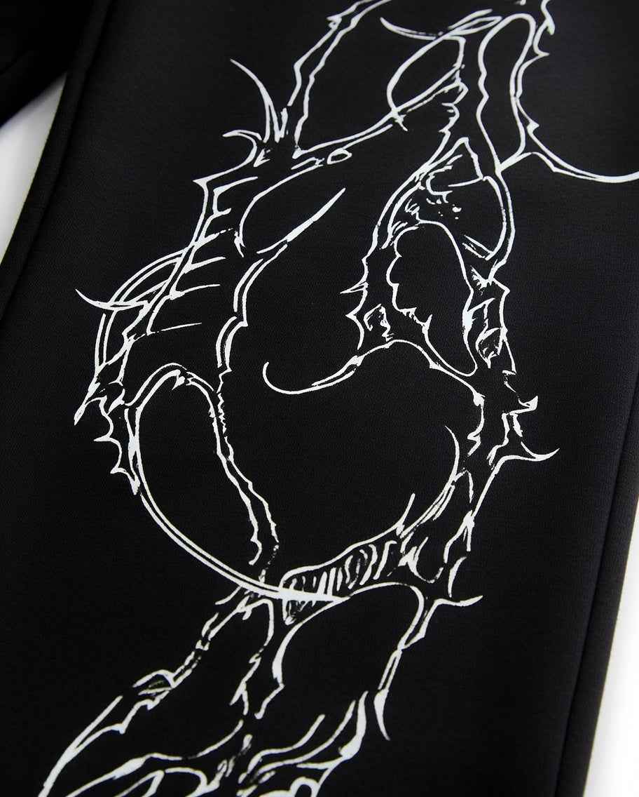 Feather Wings Claw Baggy Sweatpants – Black Heavyweight Cotton