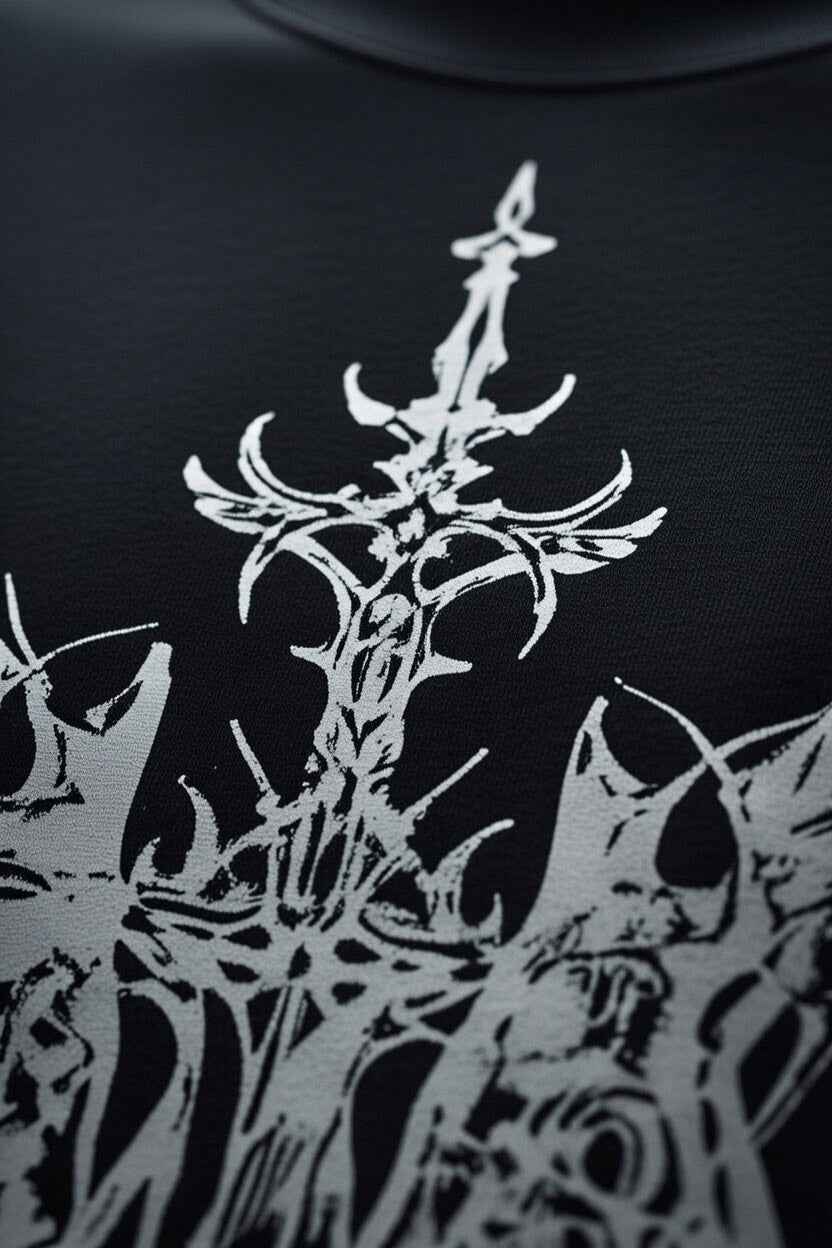 Close up of Feather Wings Fallen Blade T-Shirt – Black color 100% Cotton