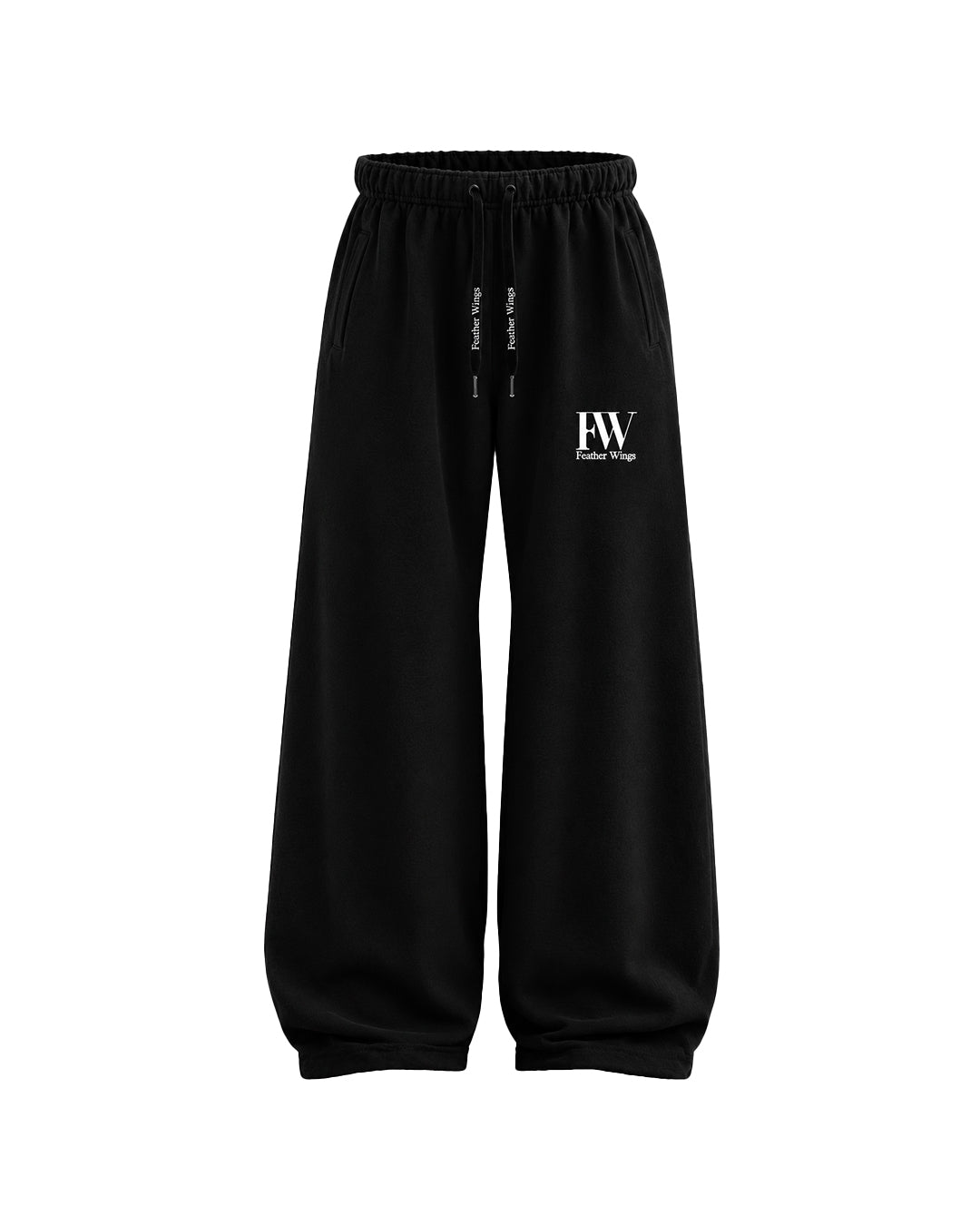 Black baggy pants on a white background