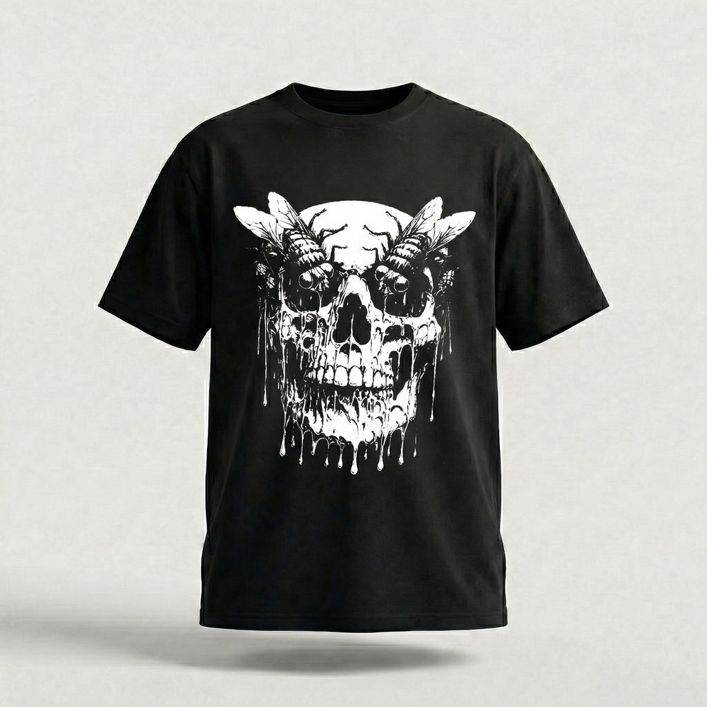 feather wings Decay skull T-Shirt 100% Organic Heavyweight Cotton