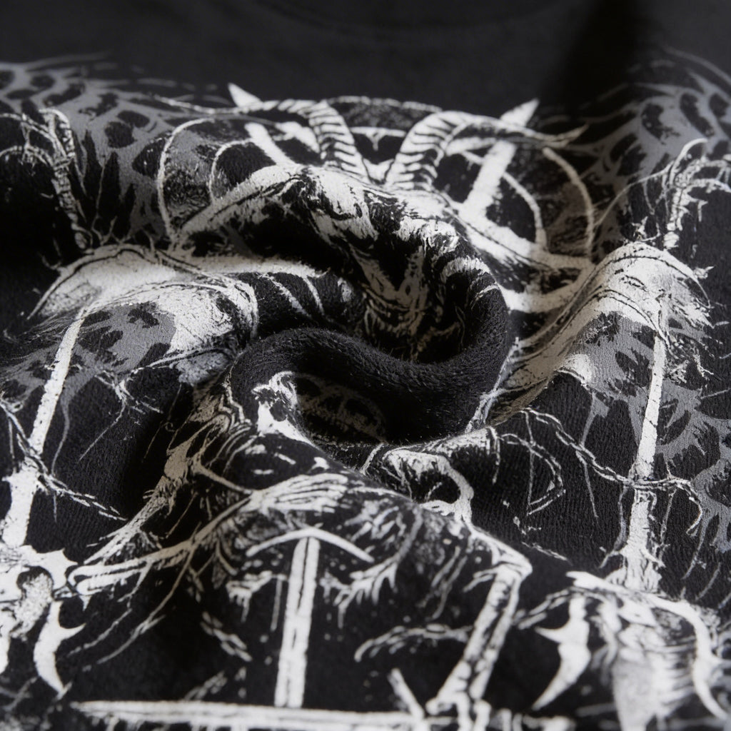 Demonic t-shirt 100% Organic Heavyweight Cotton closeup fabric