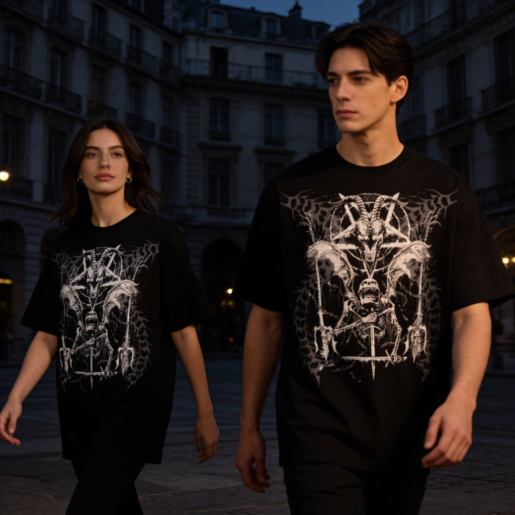 Models wearing Demonic t-shirt 100% Organic Heavyweight Cotton
