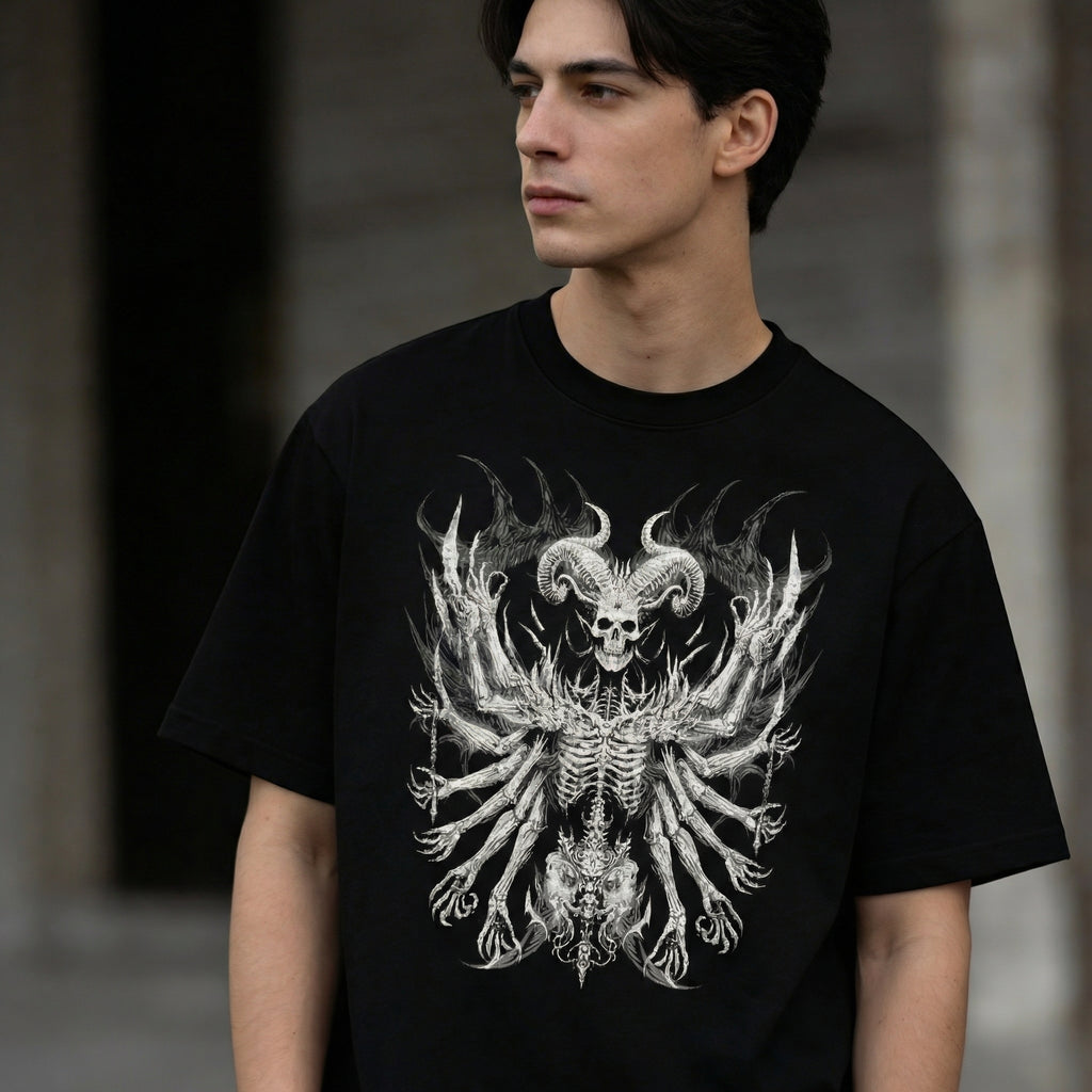 feather wings Infernal Seraph T-Shirt 100% Organic Heavyweight Cotton male model