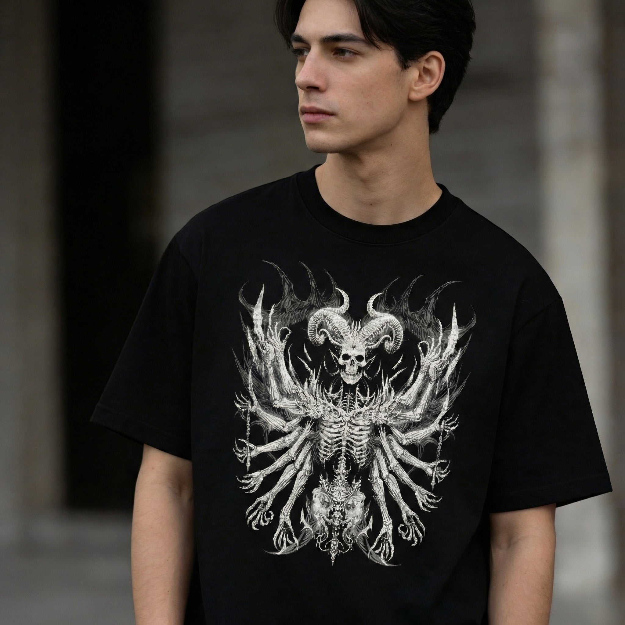 feather wings Infernal Seraph T-Shirt 100% Organic Heavyweight Cotton male model