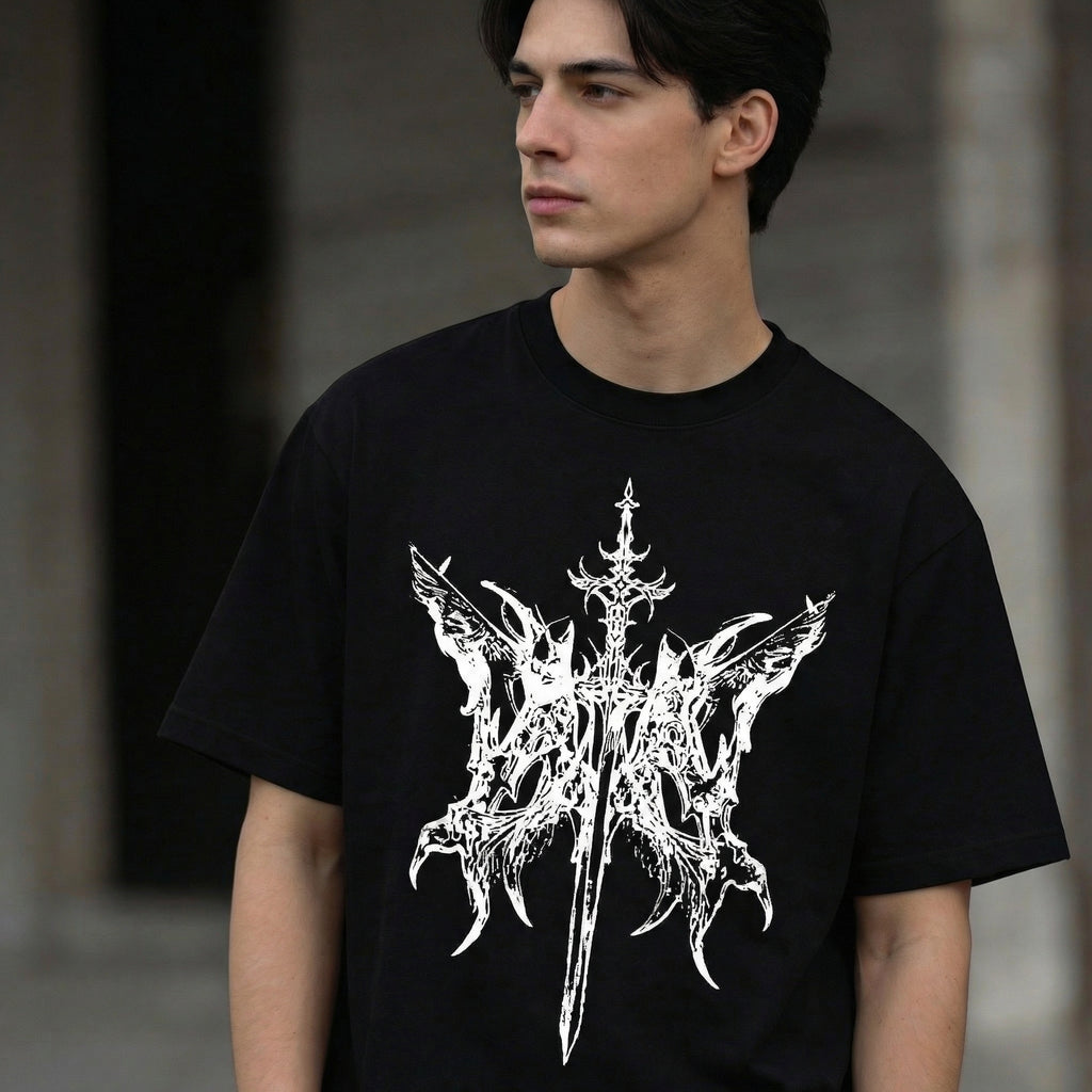 feather wings fallen blade T-Shirt 100% Organic Heavyweight Cotton male model