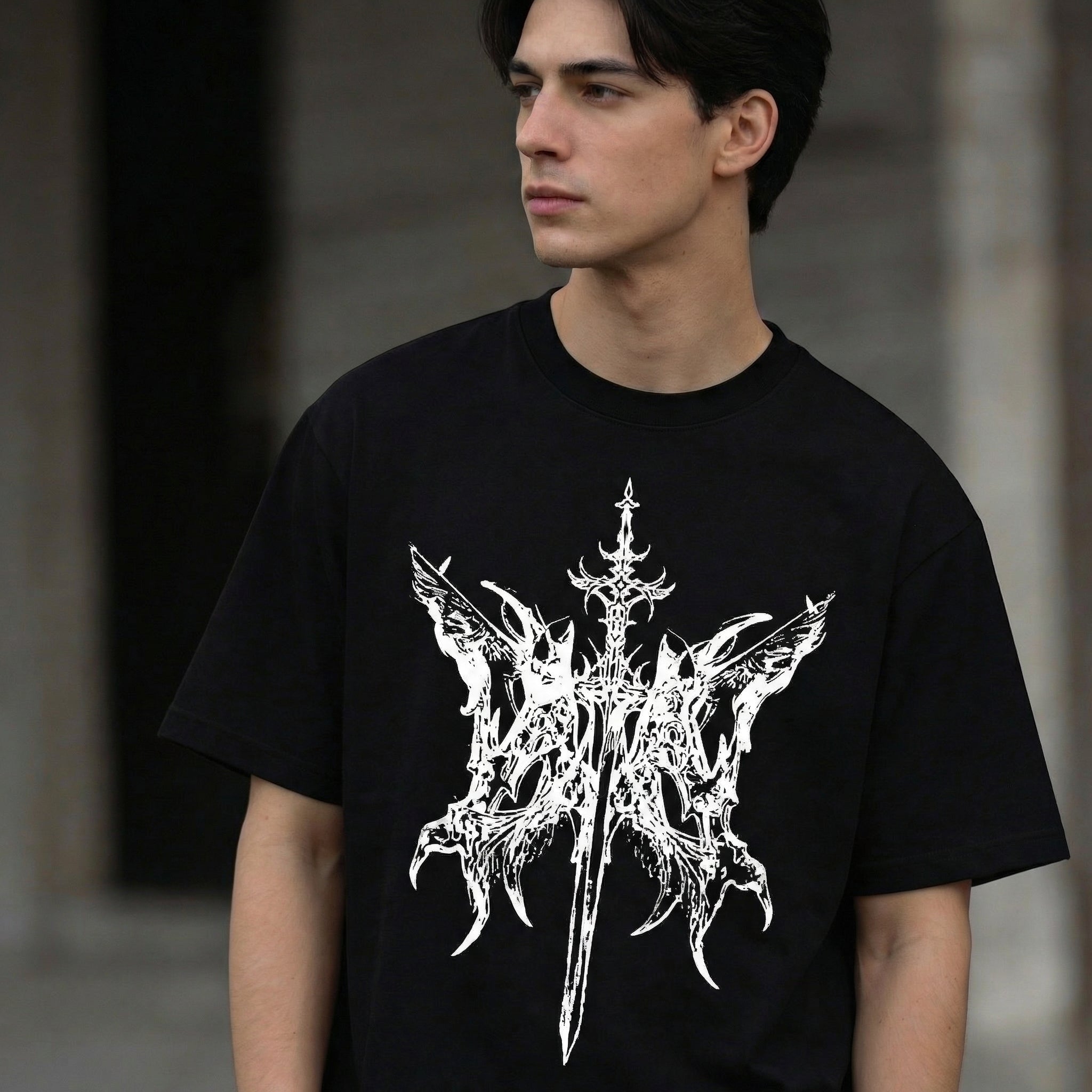 feather wings fallen blade T-Shirt 100% Organic Heavyweight Cotton male model